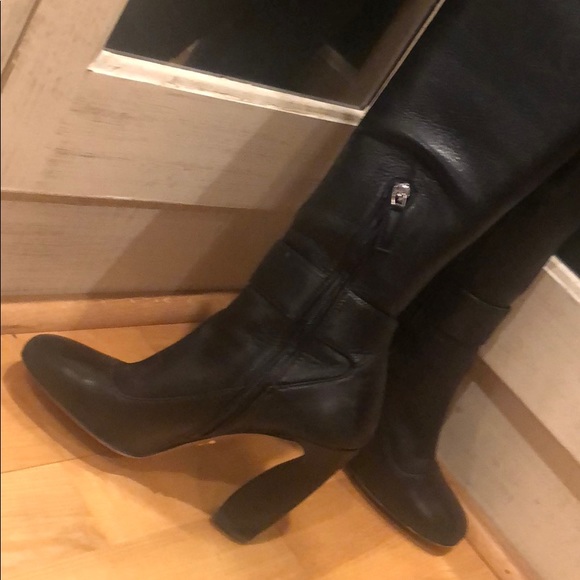 PRADA 4” Black Leather Designer Heel Buckle Boots - Picture 3 of 6